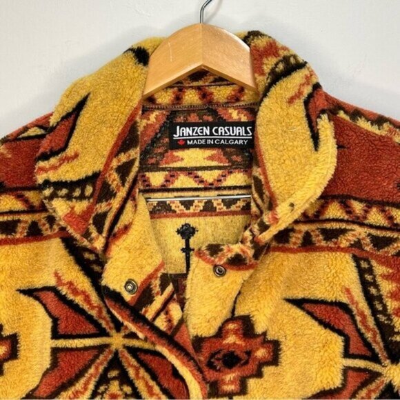 Janzen Casuals Vintage Aztec Southwestern Sherpa Sweater Jacket Size Large - Picture 2 of 7
